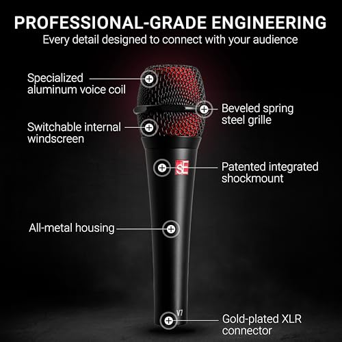 SE ELECTRONICS V7 Dynamic Microphone for Singing, Speech & Studio Recording - XLR Handheld Professional Microphone with Supercardioid Aluminum Voice Coil for Huge Gain Before Feedback - Black | Supercardioid Aluminum Voice Coil for Huge Gain Before Feedba