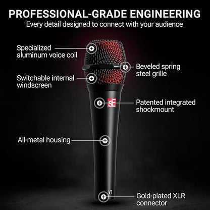 SE ELECTRONICS V7 Dynamic Microphone for Singing, Speech & Studio Recording - XLR Handheld Professional Microphone with Supercardioid Aluminum Voice Coil for Huge Gain Before Feedback - Black | Supercardioid Aluminum Voice Coil for Huge Gain Before Feedba