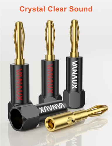 VANAUX Banana Plugs (Closed Dual Screw) - Gold Plated Speaker Plugs Connector for Speaker Wire, Amplifier, Receiver, Banana Wall Plate-Black (2 Pairs/4 Pieces) - style: 2 pairs/4 pieces