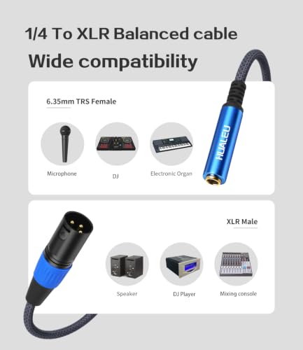 1Ft 6.35 1/4 TRS Female to 3Pin XLR Male Balance Adapter-2Pack Blue - color: 1/4 F to XLR M/Blue