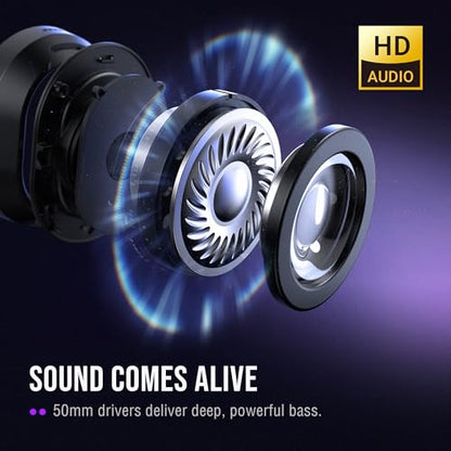 FIFINE Wired Gaming Headsets: 7.1 Surround Sound - Vibrant Customizable RGB - Game/Chat Balance, USB Gamer Headphones with Noise Canceling Microphone for PC, PS5/PS4, Laptop, Mac - AmpliGame H13BP | Large 50mm drivers, Crisp 7.1 Surround, Ergonomic Earpad