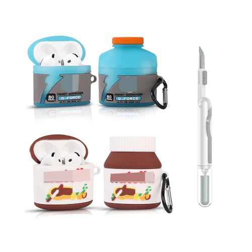 (2Pack+Cleaner Pen) XMBYGY Case for Apple AirPods 4th Generation Earbuds with Cleaning Pen Kit, Silicone Cute Charging Case Shockproof Protective Cover and Carabiner for AirPods 4 (FJ+G) - color: FJ+G