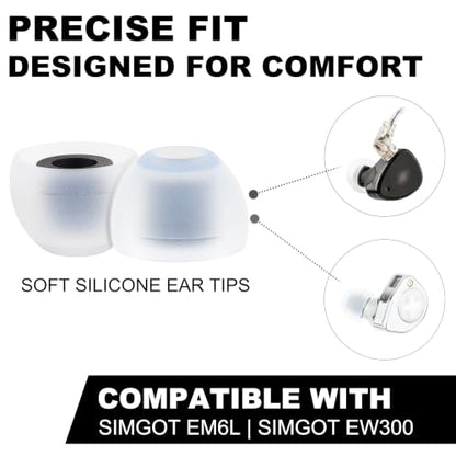 Replacement Ear Tips Compatible with SIMGOT EM6L, EW300 Earbuds | Soft Silicone Eartips with Portable Storage Box (9 Pairs, White, S/M/L)