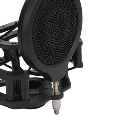 Adjustable Microphone Shock Mount Filter with Dual - Layer Aluminum Alloy Pop Filter, 24mm Inner Diameter, Compatible with U87 and Other 21.5–25.5mm Condenser Mics for Stud