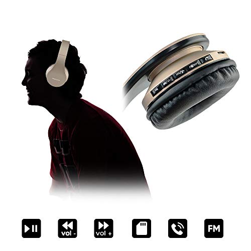 PowerLocus Wireless Bluetooth Over-Ear Stereo Foldable Headphones, Wired Headsets Rechargeable with Built-in Microphone for iPhone, Samsung, LG, iPad (Gold) - color: Gold