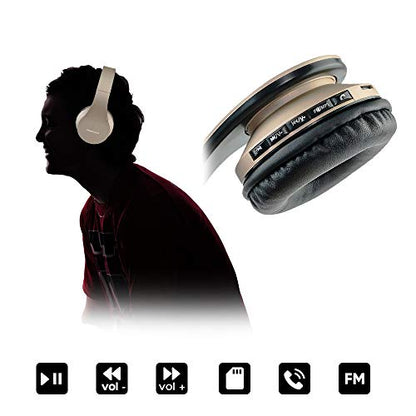 PowerLocus Wireless Bluetooth Over-Ear Stereo Foldable Headphones, Wired Headsets Rechargeable with Built-in Microphone for iPhone, Samsung, LG, iPad (Gold) - color: Gold