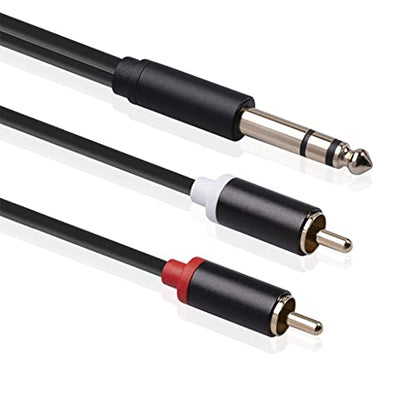 1/4 to RCA Cable, 1/4 inch TRS to Dual RCA Audio Cable, Gold Plated Copper Shell Heavy Duty 6.35mm 1/4 inch Male TRS to 2 RCA Male Stereo Audio Y Splitter Cable, 4.9 Feet