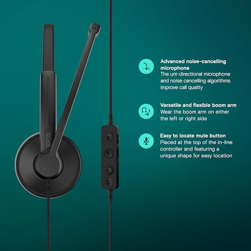 EPOS Impact 100 MS Stereo USB-C+A Headset with Microphone, Certified Microsoft Teams, Noise-Cancelling Mic, Lightweight, Call Control, USB Adapter, Soft Earpads, Professional UC Headphones