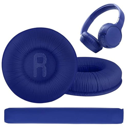 1 Pair Ear Pads and 1 Headband, Earpads Replacement Cushions for JBL Tune600 T500BT T450 T450BT JR300BT JR310BT Headphones (Not Suitable for Tune 600btnc) with Memory Foam, Soft Protein Leather - color: pads and headband - blue