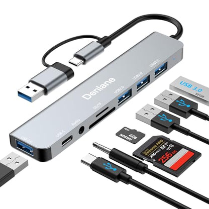 USB C Hub USB Hub 3.0 for Laptop, Upgrade 8 in 2 USB Splitter with USB-C/4 USB A Port Extender, TF/SD Card Slot, 3.5mm Audio Adapter, USBC USB Dongle for PC/Mac/MacBook/Laptop/iPad/Tablet - size: 8-IN-2