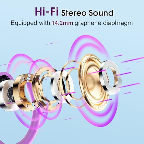Wireless Earbuds 75H Bluetooth 5.4 Sport Headphones with Earhooks, Purple | IPX7 Waterproof In-ear Buds Feature ENC Noise Cancelling Mic & Deep Bass. Stereo Sound Device for Gym Running Workout - color: Purple