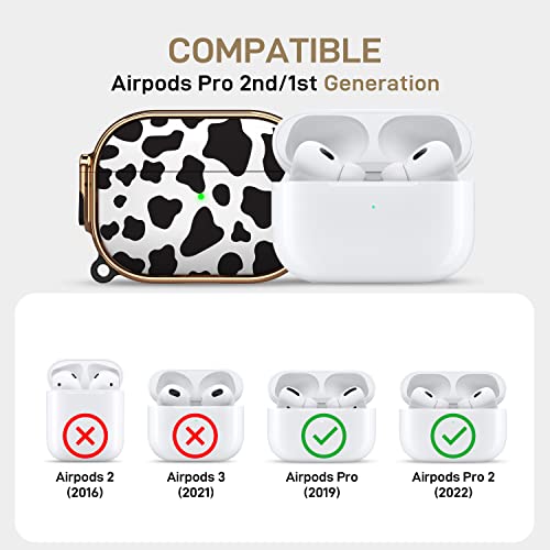 for AirPods Pro 2nd/1st Case with Lock, Magsafe Compatible, Cow Print | Double Secure Lock,Drop Protection,Two-Piece Design,with Gold Keychain, Anti Lost, Dustproof, Cute AirPods Pro 2nd/1st Case - color: Cow + Gold, size: AirPods Pro2/Pro1 Case