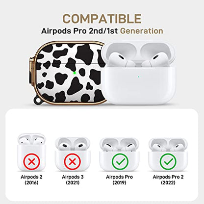 for AirPods Pro 2nd/1st Case with Lock, Magsafe Compatible, Cow Print | Double Secure Lock,Drop Protection,Two-Piece Design,with Gold Keychain, Anti Lost, Dustproof, Cute AirPods Pro 2nd/1st Case - color: Cow + Gold, size: AirPods Pro2/Pro1 Case