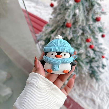 Charging Earphone Case Compatible with Airpods 4,Christmas Cute Animal Hat Penguin Design Soft Silicone Full Body Protective Skin Cover, Kids Girls Women Cartoon Earbuds Accessories with Pendant - color: Winter Penguin, size: Airpods 4