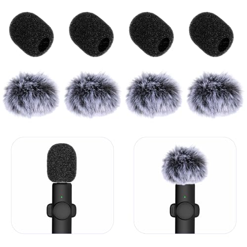 Microphone Cover, 8 PCS Mini Wireless Furry Mic Windscreen & Foam Cover Set Windproof Microphone Windscreen Wind Muff Foam Mic Covers for Lavalier Microphones, to Reduce Plosive Highlight the Vocals
