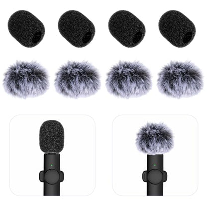 Microphone Cover, 8 PCS Mini Wireless Furry Mic Windscreen & Foam Cover Set Windproof Microphone Windscreen Wind Muff Foam Mic Covers for Lavalier Microphones, to Reduce Plosive Highlight the Vocals