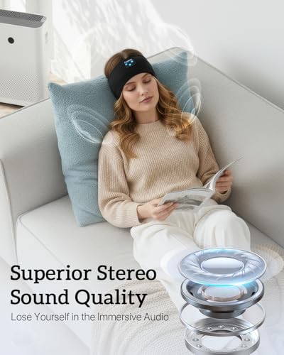 Perytong Sleep Headphones for Side Sleepers – 14Hrs Bluetooth Headband with Ultra-Thin HD Stereo Speakers, Detachable Washable Design, Wireless Music Headband for Insomnia, Meditation, Travel - color: Ebonyblack