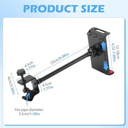 Flexible Phone Holder for Mic Stand, Adjustable Mic Stand Cell Phone Clip with 9" Long Flexible Gooseneck Arm for 4.72"-7.09" Mobile Phones and Tablets