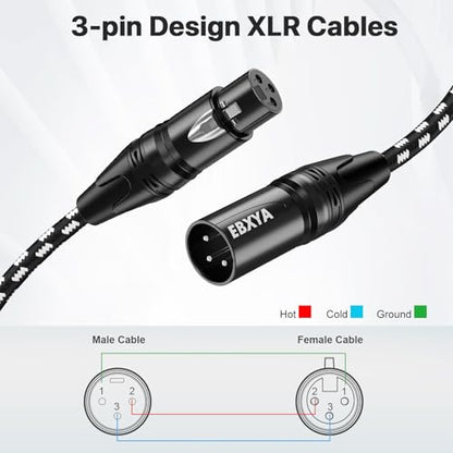 EBXYA XLR Cable 25ft 2 Pack - Braided 3 Pin Balanced Male to Female | XLR Microphone Cable, for Mic Mixer, Speaker, Recording Studio - size: 25 Feet, style: 2 Pack