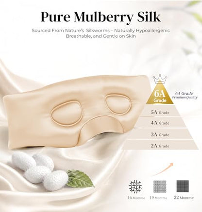 LC-dolida 3D Silk Bluetooth Sleep Mask, Mulberry Silk Sleep Mask with Bluetooth Headphones, Bluetooth Eye Sleep Mask for Side Sleepers, Total Blackout Bluetooth Eye Mask for Women Men, Champagne - color: Champagne