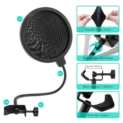 3 in 1 Microphone Windscreen Pop Filter Set Compatible with Blue Yeti,Yet-i Pro,Yet-i Nano Mic Windscreen Foam Cover Furry Dead Cat Dual Layered Noise Reduction Windshield