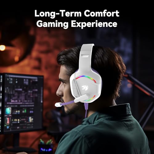 IMYB A36 Gaming Headset with Mic Stereo Headphones for Pc, PS5, Xbox | RGB Wired Over-Ear Noise Cancelling for Xbox Series X/S, PS4, Nintendo Switch, Computer, Laptop, Mac - color: Purple