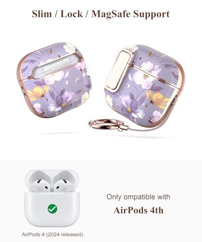 TATOFY Cover for AirPods Pro 4th Generation Case with Lock Clip Cleaner Kit Slim Hard AirPod 4 Lock Case Compatible with MagSafe (Violet) - color: Violet, size: AirPods 4th Gen