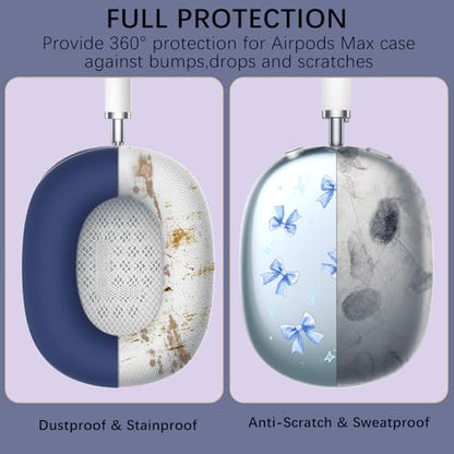 Silicone Case Cover for AirPods Max Headphones, Clear Blue Bow Soft TPU Ear Cups Cover/Ear Pad Case Cover/Headband Cover for AirPods Max (2024/2020), Blue - color: Blue Bow_A/Blue