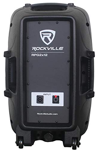 Rockville RPG2X12 PA Speaker System - Dual 12 Inch Powered Speakers, 8-Channel Mixer with Bluetooth, Adjustable Stands, 2 Wired Microphones, Cables - size: 12"