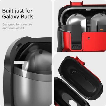 Galaxy Buds 3 Pro/3/3 FE Case Cover with Secure Lock Clip, Shockproof Samsung Galaxy Buds3/3 Pro 2024/3 FE 2025 Protective Hard Cover Shell with Carabiner&Cleaner kit for Men Women, Black/Red - color: Black/Red
