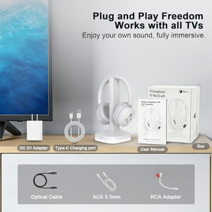 Wireless Headphones for TV, TV Headphones Wireless for Seniors with Transmitter Charging Base, 3 Audio Modes & Low Latency & Blutooth 5.4, Bluetooth Headphones for TV Watching, Gifts for Elderly