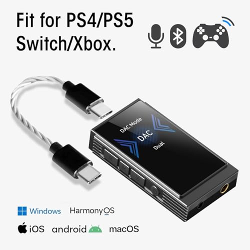 SHANLING USB DAC AMP UP6 Headphone Amplifier Bluetooth 5.4 with LDAC/APTX/NFC/CVC8.0 HD Microphone, Portable Headphone Amps Dac 1.54inch Screen Music Mode/Game Mode/Car Mode, 4+Hours Playtime (Grey)