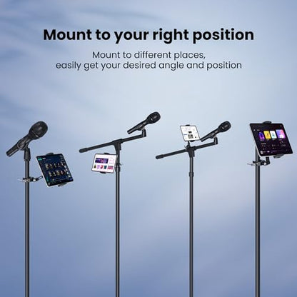 CreaDream iPad Holder for Mic Stand, Aluminum Tablet Holder for Mic Music | Adjustable Tablet Holder for Micphone Stand, Heavy Duty iPad Clip Attachment Compatible with Devices from 4.7 to 13 inch