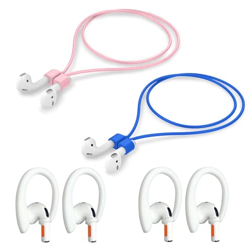 Magnetic Anti-Lost Straps Compatible with AirPods 1st to 4th Generation and AirPods Pro 1st to 4th Generation, with 2 Additional Pairs of Ear Hooks (Blue Pink) - color: Blue Pink