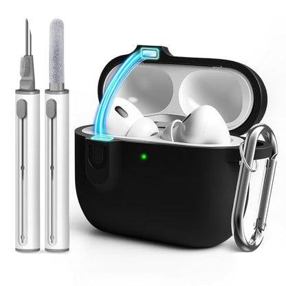 Compatible with AirPod 4 Case Cover with Cleaner Kit, Soft Silicone Cover for airpod 4 case Comes with Magnetic Lid Lock & Keychain-Solid for Women/Men,Black - color: C1-Magnetic Black