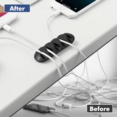 18PCS Black Adhesive Cable Clips Cord Organizer for Wire Management | Residue-Free Adhesive, No-Drill Install, Fits Charger Mouse Headphone Cords, For Home Office Desk, Multi-Use Wire Organizer