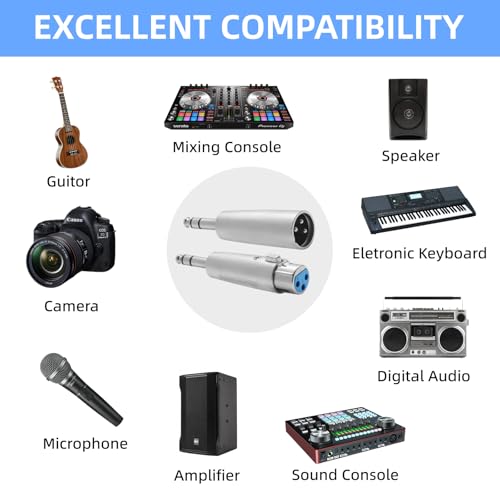 1/4'' TRS to XLR Adapter 4-Pack, Balanced Quarter Inch 6.35mm to XLR Male/Female Adapters for Mixers, Microphones, Amplifiers