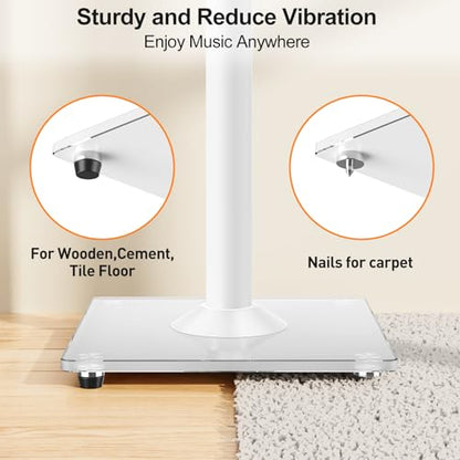 Speaker Stands Pair, 28"-37.4" Height Adjustable, Max 22 lbs, Glass Base | Surround Sound Speaker Stand with Cable Management, Universal Floor Stand for Bookshelf Satellite Studio Large Speaker, White - size: Universal White