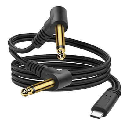 YACSEJAO USB C to 6.35mm TS Audio Cable,1m USB Type C Male to Dual 6.35mm Mono Male 1/4 inch Stereo Splitter Cable for Phone,Laptop,Amplifier,Mixer (Right Angle) - style: Right Angle