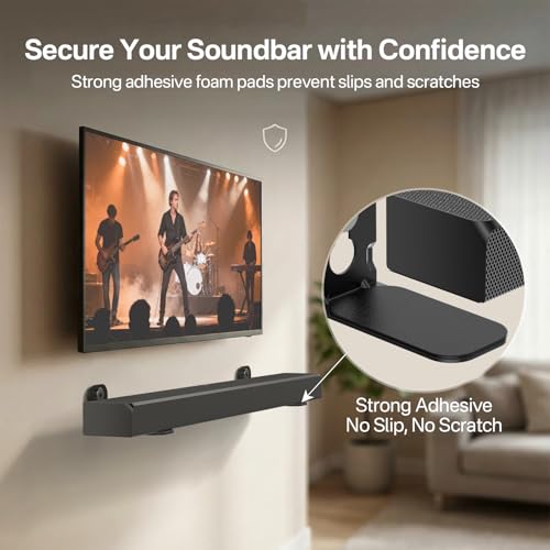 notiela Universal Soundbar Wall Mount Bracket for Soundbars Up to 4" Deep, Heavy Duty Metal Sound Bar Shelf Under TV Holds Up to 20 lbs Easy to Install - style: Standard Mount