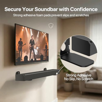 notiela Universal Soundbar Wall Mount Bracket for Soundbars Up to 4" Deep, Heavy Duty Metal Sound Bar Shelf Under TV Holds Up to 20 lbs Easy to Install - style: Standard Mount