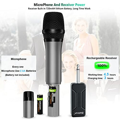 Bietrun UHF Wireless Microphone with 1/4'' Plug Rechargeable Receiver - color: Grey