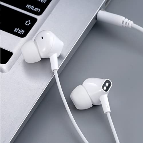 Wired Earbuds Headphones for School with Microphone Noise Isolating Stereo Bass in-Ear Earphones – for Smartphones, Tablets, Schools, Ipads, Multiuse - 3.5mm Plug in Audio Jack - White - color: White