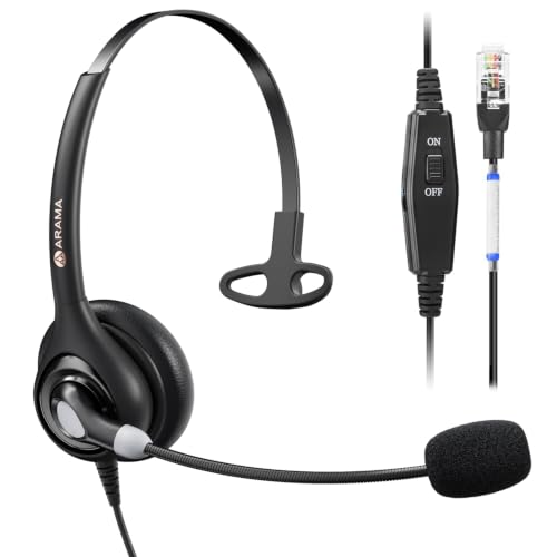 Arama Telephone Headsets for Yealink Phones, RJ9 Office Wired Headset | Mic Noise Cancelling, Compatible with Yealink VoIP Phone T54W T46U T33G, Poly Snom Grandstream Phones Desk Phones - size: Mono-A600Y