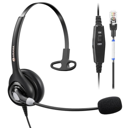 Arama Telephone Headsets for Yealink Phones, RJ9 Office Wired Headset | Mic Noise Cancelling, Compatible with Yealink VoIP Phone T54W T46U T33G, Poly Snom Grandstream Phones Desk Phones - size: Mono-A600Y
