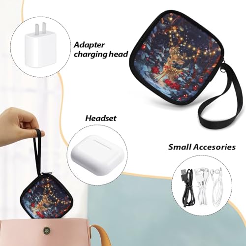 Cherry Earphone Carrying Case Cell Phone Accessories Storage Bag with Zipper Handle for Earphone Flash Drive Charging Cable Key Wall Charger - color: Christmas Deer
