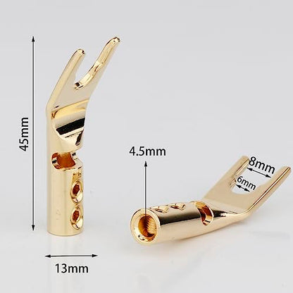 Gold Plated Pure Copper Speaker Spade Connectors - Dual Screw Locking Fork Y/U Plugs for Wire DIY - style: Spade Style-Gold