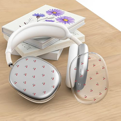 Cherry White Silicone Case for AirPods Max, Soft TPU Ear Cups Cover/Ear Pad Covers/Headband Cover, Transparent Anti-Scratch Protection Case for Apple AirPods Max(2024/2020) for Women - color: Cherry/White