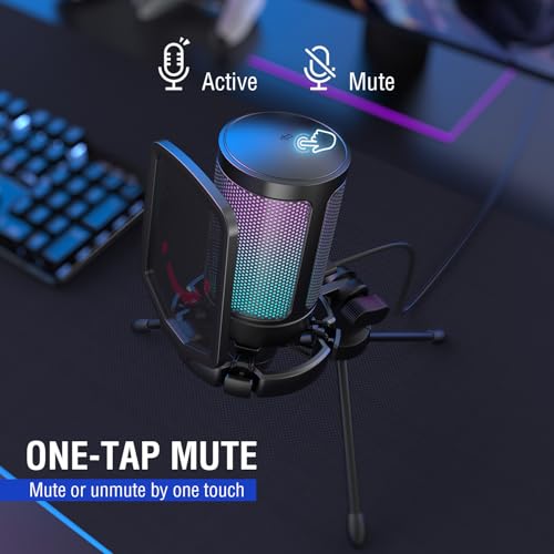 FIFINE Gaming USB Microphone with Headset Bundle for PS5, PC Condenser Mic with Quick Mute, RGB, Gain Control for Streaming, Wired Headphones with Microphone Set with EQ Mode, Soft Ear Pads (A6V+H6)