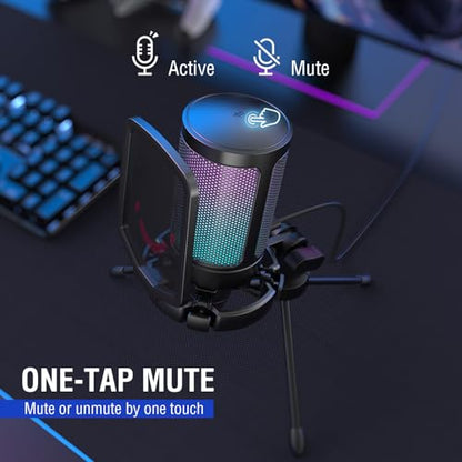 FIFINE Gaming USB Microphone with Headset Bundle for PS5, PC Condenser Mic with Quick Mute, RGB, Gain Control for Streaming, Wired Headphones with Microphone Set with EQ Mode, Soft Ear Pads (A6V+H6)